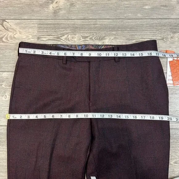 Talia Orange Men's Wool Blend Stretch Dress Pants NWT 34x30 Burgundy Navy Plaid
